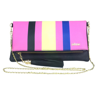 Pink Stripe Clutch with Long Sling